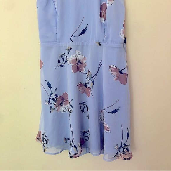 Lulu's Floral High Neck Periwinkle Lace Up Back Flowy Skater Mini Dress Large - Picture 6 of 10